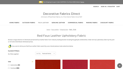 Red Faux Leather Upholstery Vinyl - Decorative Fabrics Direct