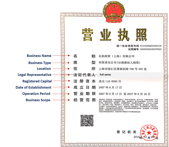 china company registration number example