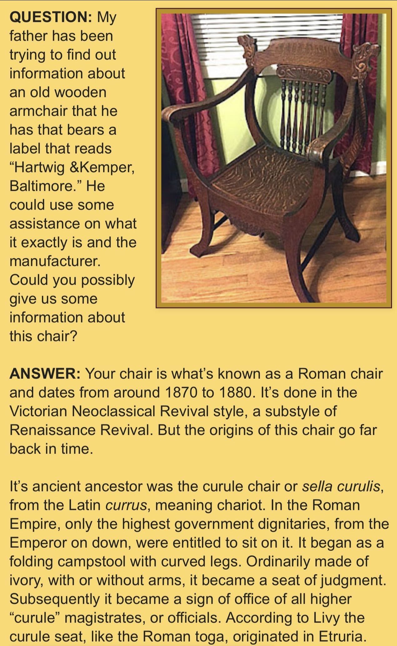 Illustrative example of vintage chair can help identify my from Google Search