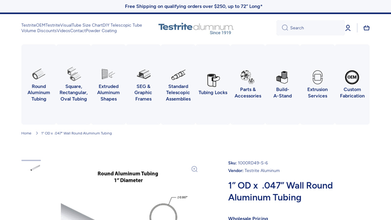 1” OD x .047” Wall Round Aluminum Tubing