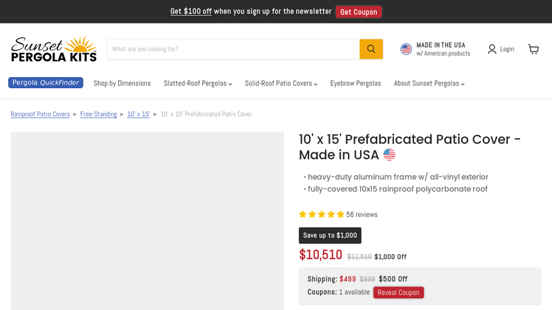 10' x 15' Prefabricated Patio Cover