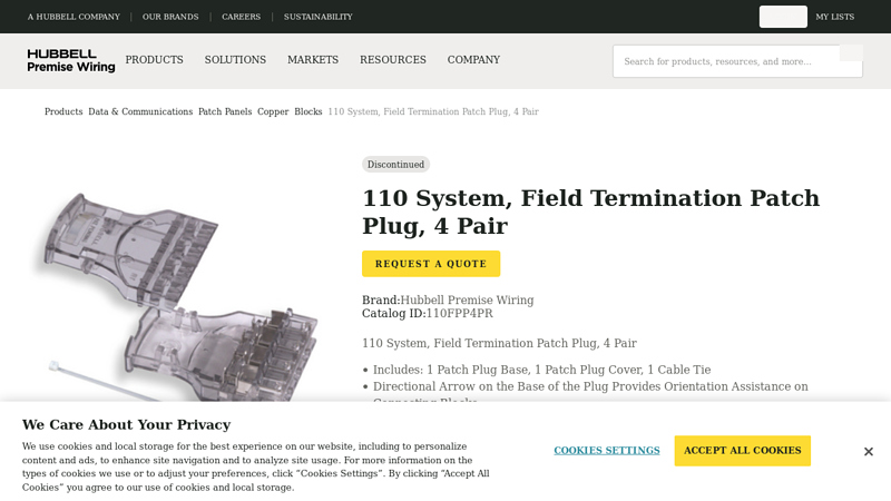 110 System, Field Termination Patch Plug, 4 Pair