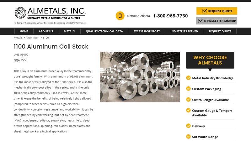 1100 Aluminum Coil Stock Supplier & Slitter