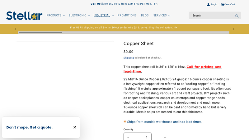 16 Ounce Copper Sheet