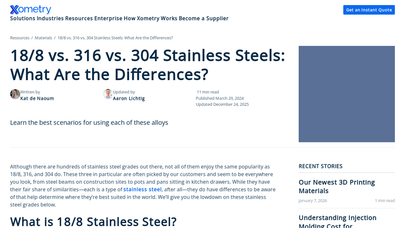 18/8 vs. 316 vs. 304 Stainless Steels