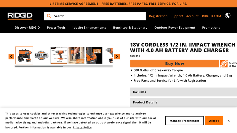 18V Cordless 1/2 in. Impact Wrench Kit with 4.0 Ah Battery and ...