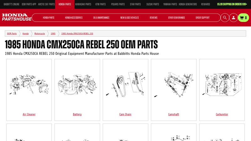 1985 Honda CMX250CA REBEL 250 OEM Parts