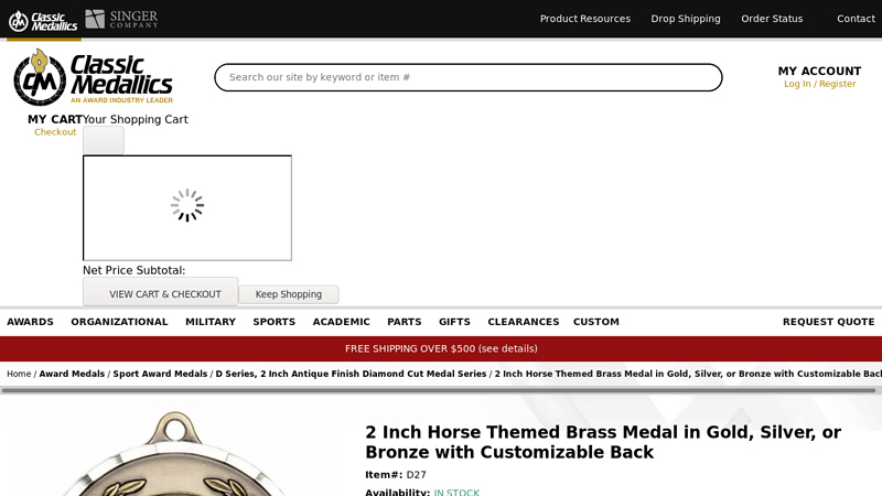 2 Inch Horse Themed Brass Medal in Gold, Silver, or Bronze with ...