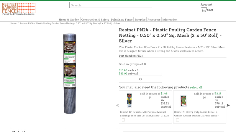 2' x 50' Plastic Chicken Wire Fence - 1/2