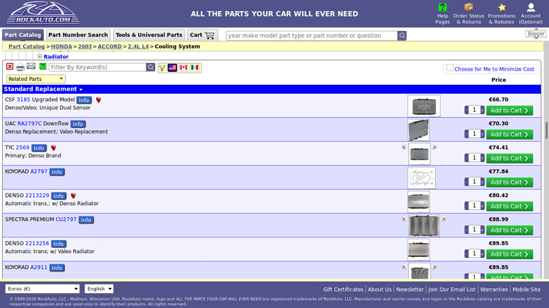 2003 HONDA ACCORD 2.4L L4 Radiator