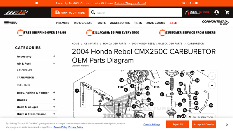 2004 Honda Rebel CMX250C CARBURETOR OEM Parts Diagram