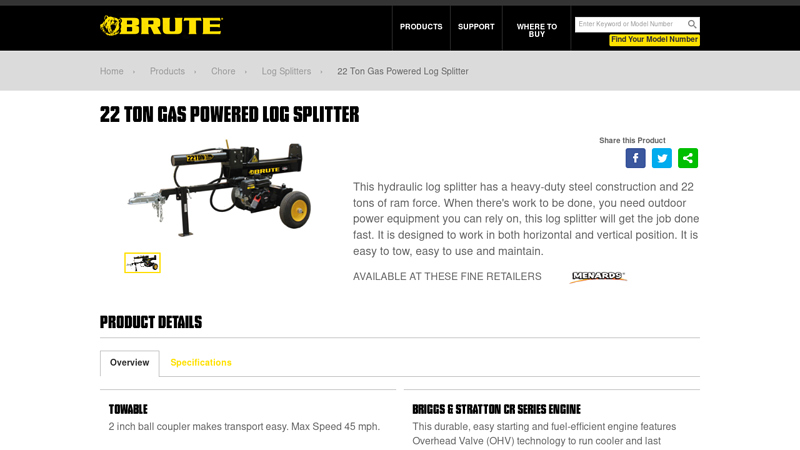 22 Ton Gas Powered Log Splitter