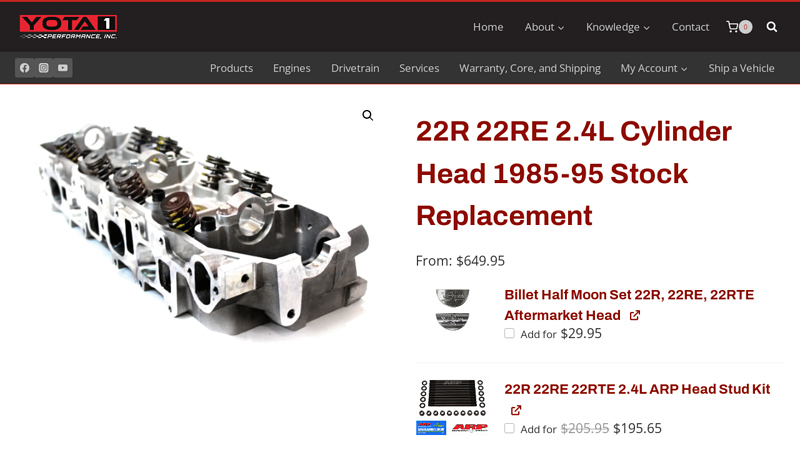 22R 22RE 2.4L Cylinder Head 1985