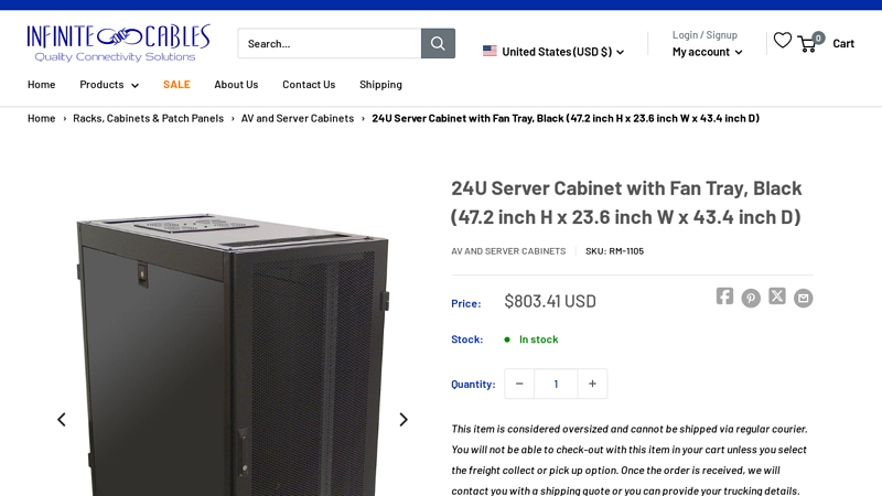 24U Server Cabinet with Fan Tray, Black (47.2 inch H x 23.6 inch W ...