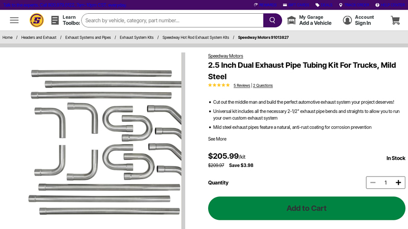 2.5 Inch Dual Exhaust Pipe Tubing Kit For Trucks, Mild Steel