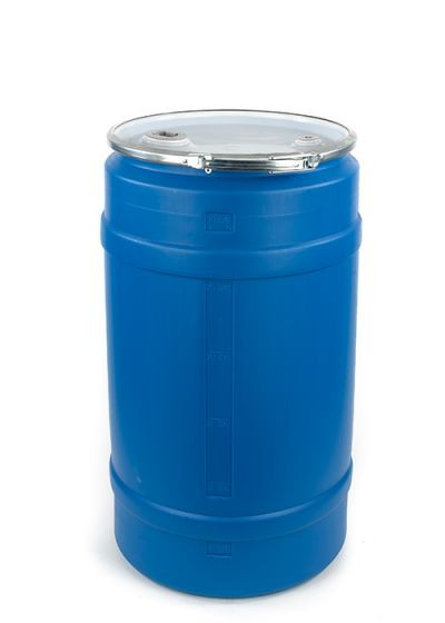 30 Gallon Blue Plastic Open Head Drum, UN Rated