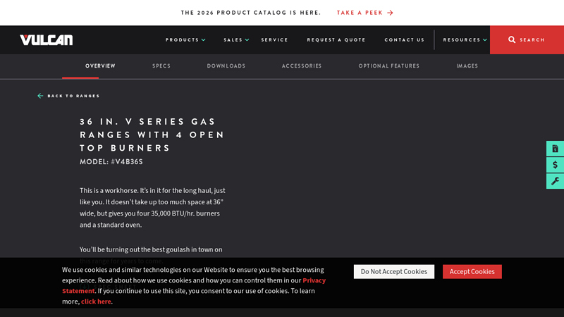 36 in. V Series Gas Ranges with 4 Open Top Burners