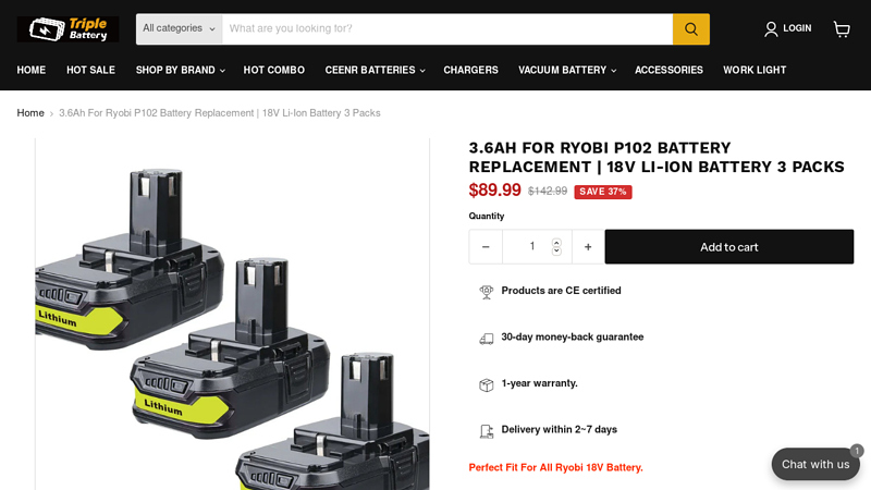 3.6Ah For Ryobi P102 Battery Replacement