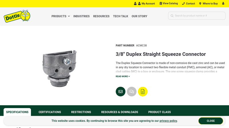 3/8'' Duplex Straight Squeeze Connector