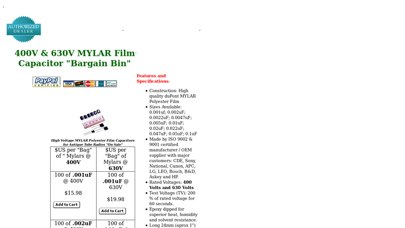 400V & 630V MYLAR Film Capacitor