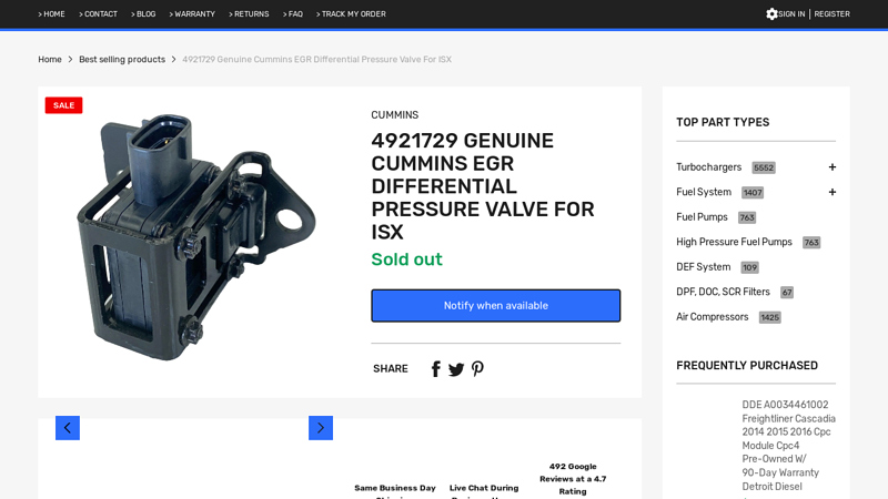 4921729 Genuine Cummins EGR Differential Pressure Valve For ISX