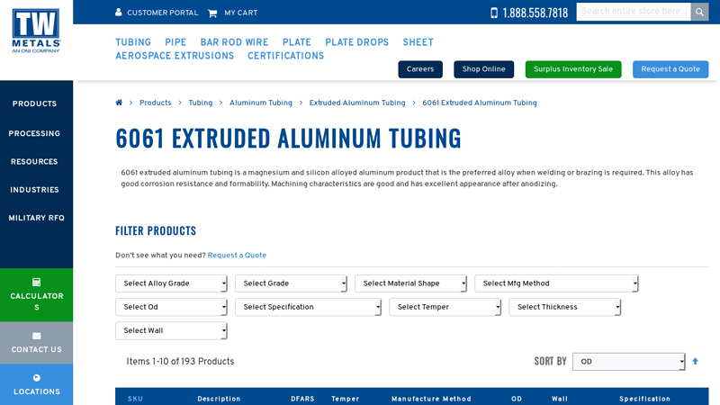 6061 Extruded Aluminum Tubing