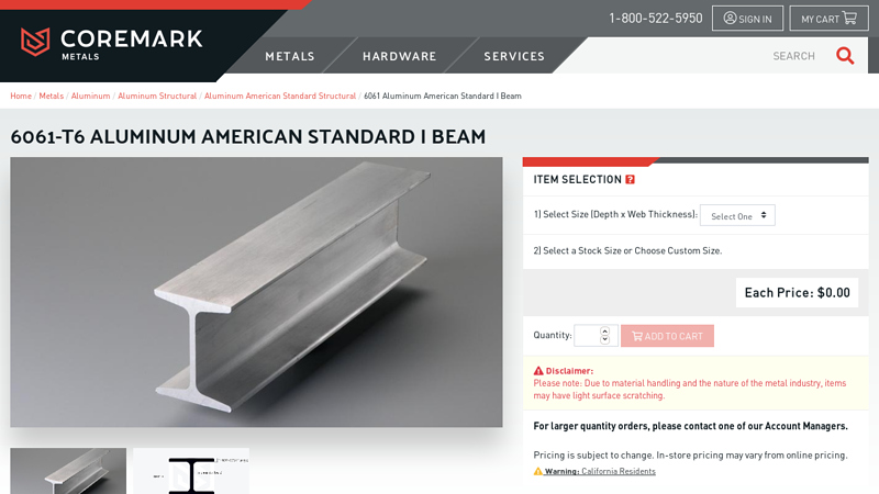 6061 T6 Aluminum American Standard I Beam