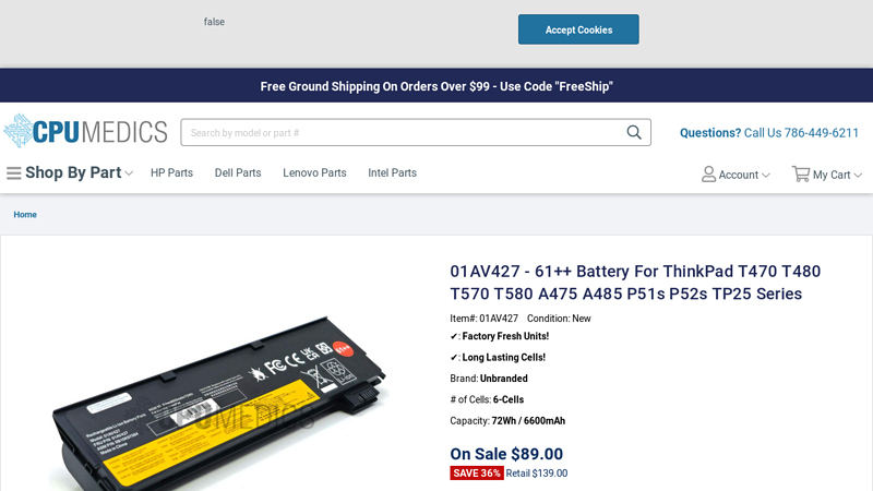 61++ Battery for ThinkPad T470 T480 T570 T580 A475 A485 P51s ...