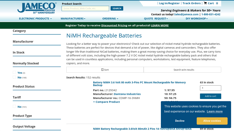 7.2 V DC Rechargeable NiMH Batteries