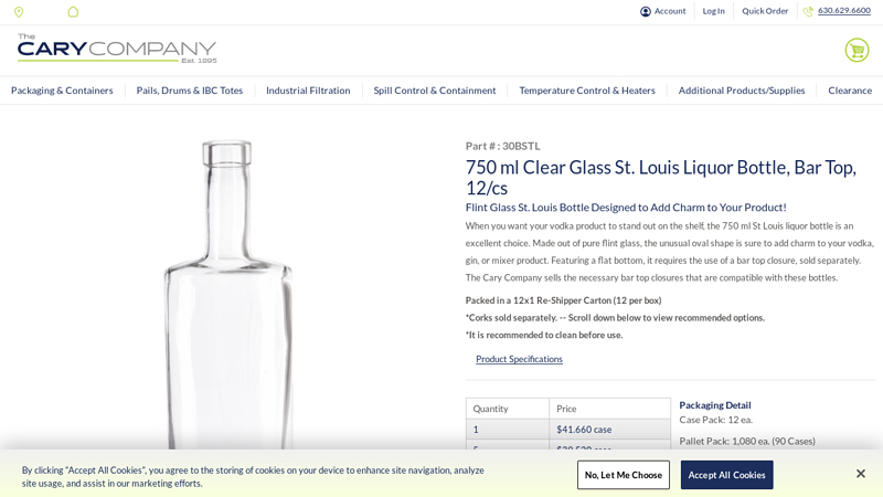750 ml Clear Glass St. Louis Liquor Bottle, Bar Top, 12/cs