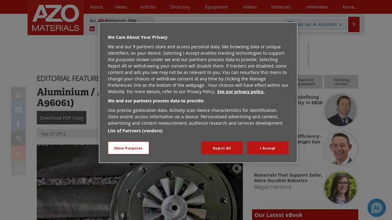 Aluminium / Aluminum 6061 Alloy (UNS A96061)