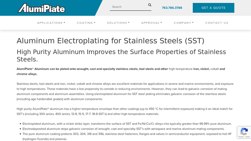 Aluminum Electroplating for Stainless Steels (SST)