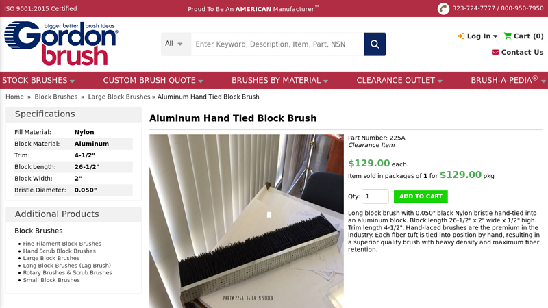 Aluminum Hand Tied Block Brush 225A