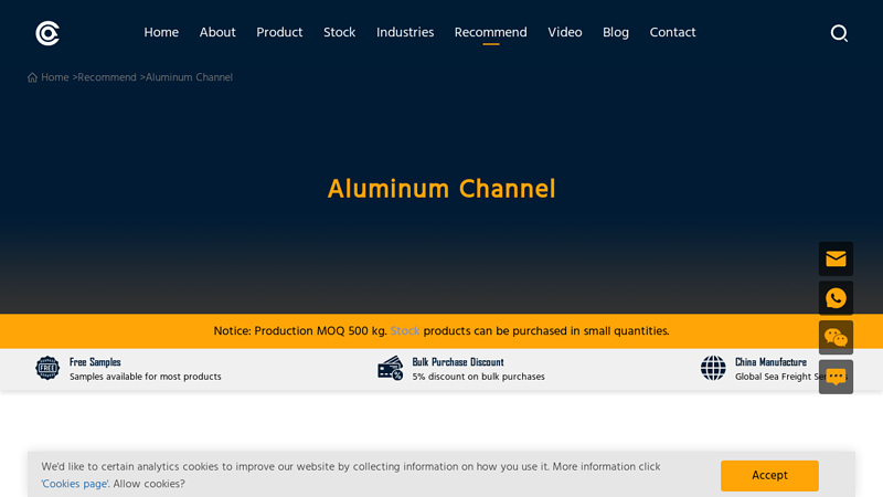 Aluminum U, C, and Hat Channels