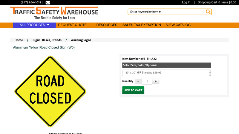 Aluminum Yellow Road Closed Sign (W5)