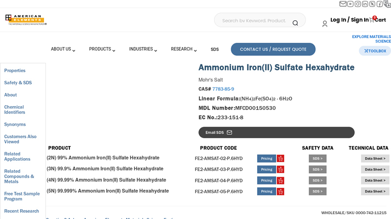 Ammonium Iron(II) Sulfate Hexahydrate