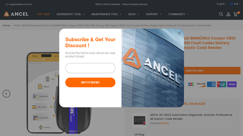 ANCEL BD300 Bluetooth Scan Tool BMW/Mini Cooper OBD1 OBD2 ...