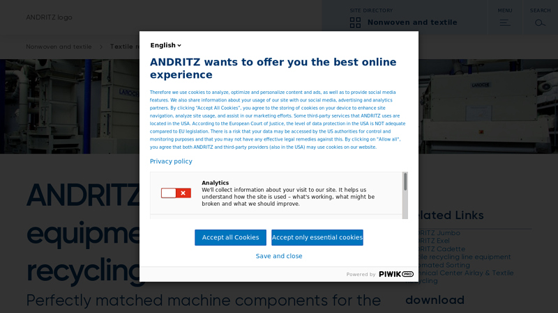 ANDRITZ textile recycling equipment and machines
