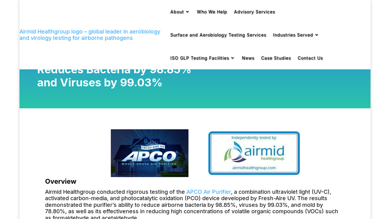 APCO Air Purifier Validated by Airmid Healthgroup