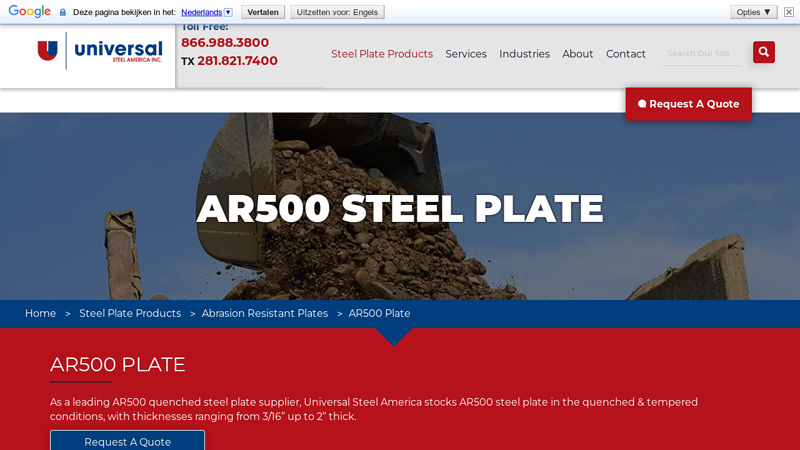 AR500 Quenched & Tempered Steel Plate Supplier