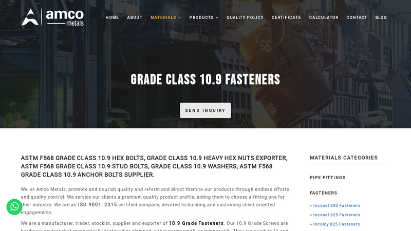 ASTM F568 Grade Class 10.9 Fasteners Manufacturer & Exporter