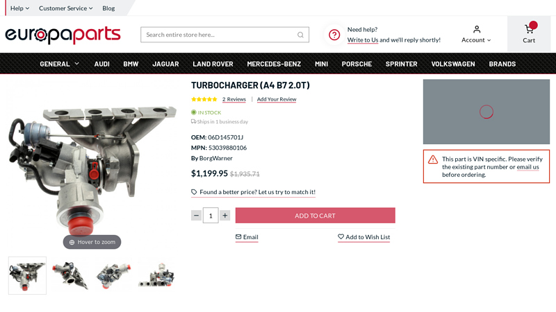 Audi Turbocharger (A4 B7 2.0T) 06D145701J by BorgWarner