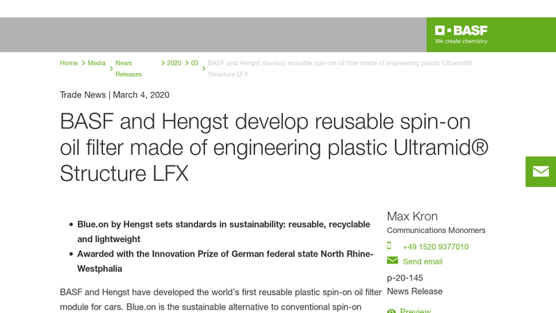 BASF and Hengst develop reusable spin