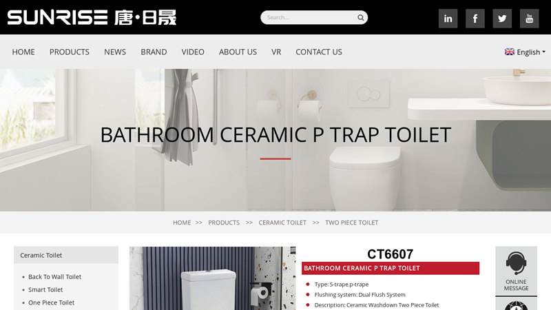 Bathroom ceramic P trap toilet