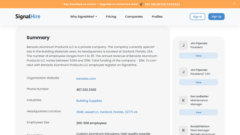 Benada Aluminum Products LLC Information