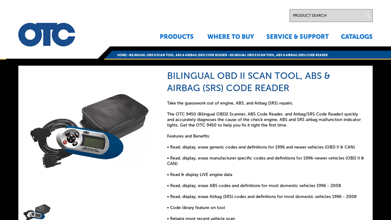 Bilingual OBD II Scan Tool, ABS & Airbag (SRS) Code Reader