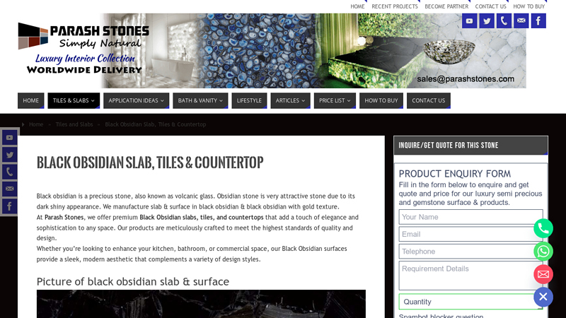Black Obsidian Slab, Tiles & Countertop