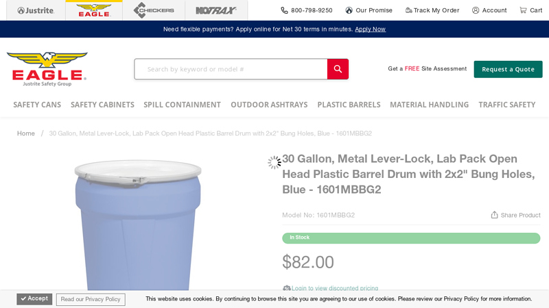 Blue 30 Gal Plastic Drum Metal Lever-Lock