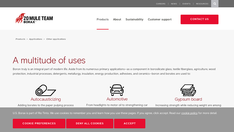 Borates in a variety of applications