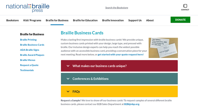 Braille Business Cards